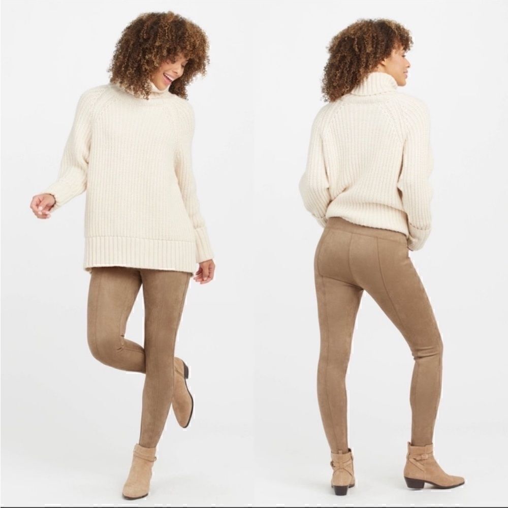 Spanx Faux Suade Front Seam Camel Tan Leggings